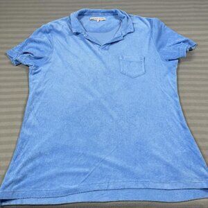 Orlebar Brown Polo Shirt Mens 2XL Blue Terry Cloth 100% Cotton Pocket Portugal